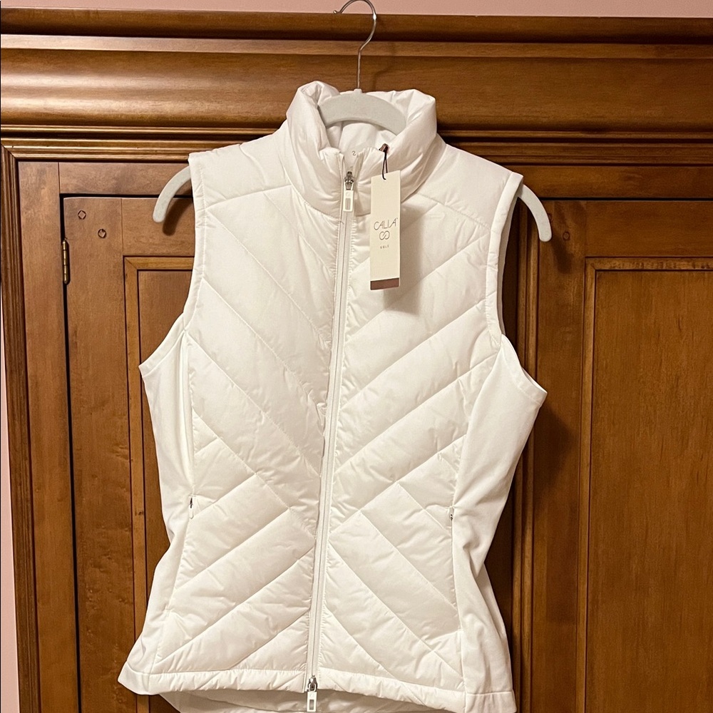 CALIA Women's White Quilted Stand-Collar Puffer Vest. Lightweight .NWT